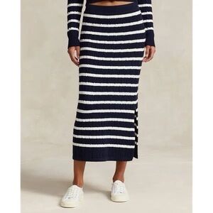 Polo Ralph Lauren Navy and Cream Striped Midi Skirt